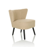 Sillón de diseño MANISO beige con tapizado de tela estructurada y cuatro patas negras de hjh LIVING – vista de 360° (vista frontal en diagonal 45°)