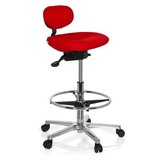 Silla de mostrador WORK MF roja con reposapiés y base de cinco ruedas de hjh OFFICE – vista de 360° (vista frontal en diagonal 60°)