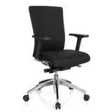 Silla de oficina profesional ASTRA BASE negra con reposabrazos y base de cinco ruedas de hjh OFFICE – vista de 360° (vista frontal en diagonal 40°)