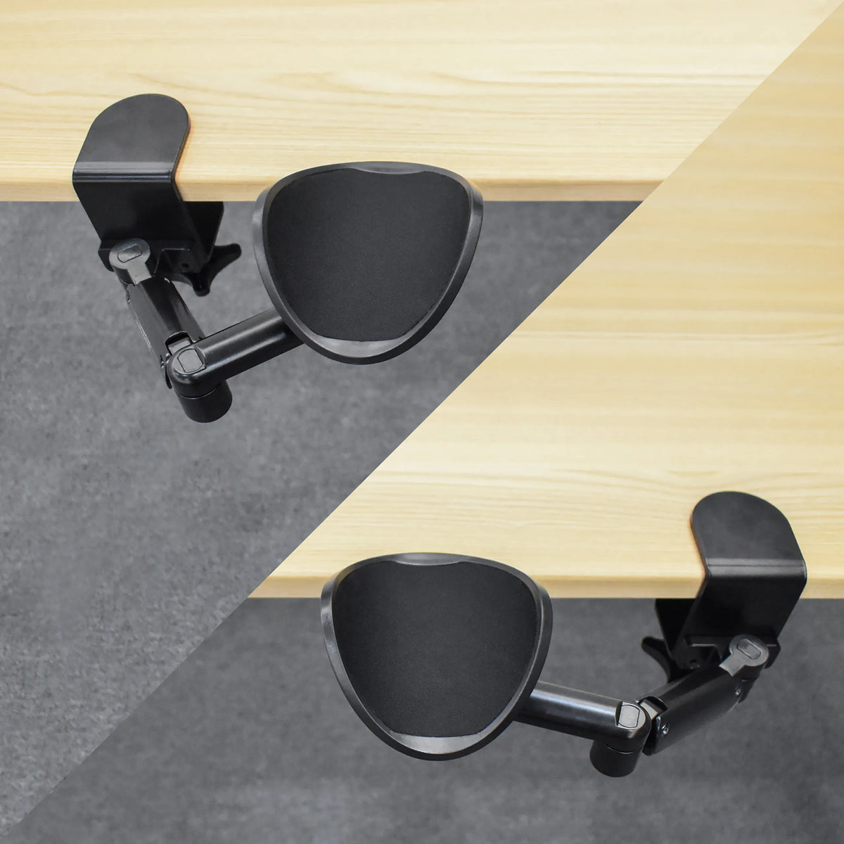 Dos apoyabrazos RELEX RT1 negros con fijación a la mesa y articulación ajustable de hjh OFFICE