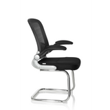 Silla de viga voladiza FLYER PRO V negra con respaldo de malla, reposabrazos y estructura de patines de hjh OFFICE – vista de 360° (vista lateral 80°)