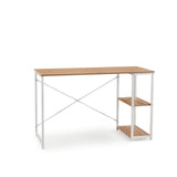 Escritorio Easy Up2 en blanco y roble con estante integrado y travesaño en X de hjh LIVING – vista de 360° (vista frontal 15°)