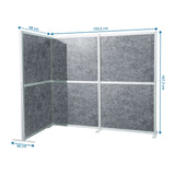 Dibujo dimensional del separador Flexmiut Modul L de 193,5 × 167,3 cm en gris de hjh OFFICE