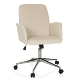 Silla Home Office SOLAO CORD en color beige con tapicería acanalada y base de cinco ruedas de hjh OFFICE – vista de 360° (vista frontal 15°)