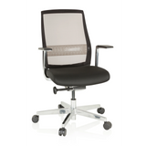 Silla alta gama FOUNTAINE PRO negra con respaldo de malla y base de cinco ruedas de hjh OFFICE – vista de 360° (vista frontal 20°)