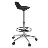 taburete giratorio negro TOP WORK 03 con aro reposapiés y base de cinco ruedas de hjh OFFICE – vista de 360° (vista frontal en diagonal 60°)