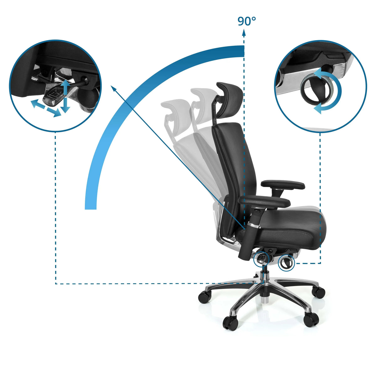 Ajuste de inclinación y ajuste del respaldo hasta 90 grados de la Silla de oficina profesional NOVA de hjh OFFICE