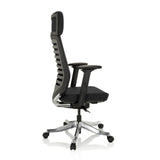 Silla de oficina profesional ASGON negra con respaldo de malla y base de cinco ruedas de hjh OFFICE – vista de 360° (vista lateral 100°)