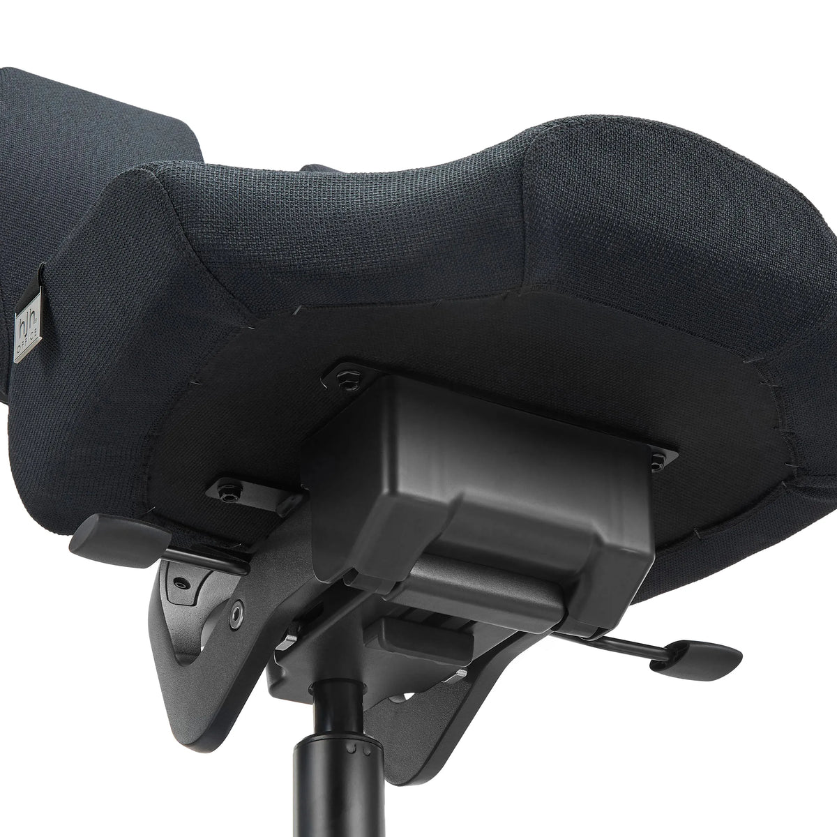 Parte inferior con mecanismo y funda de tela negra de la silla ergonómica de rodillas EvoShift de hjh OFFICE