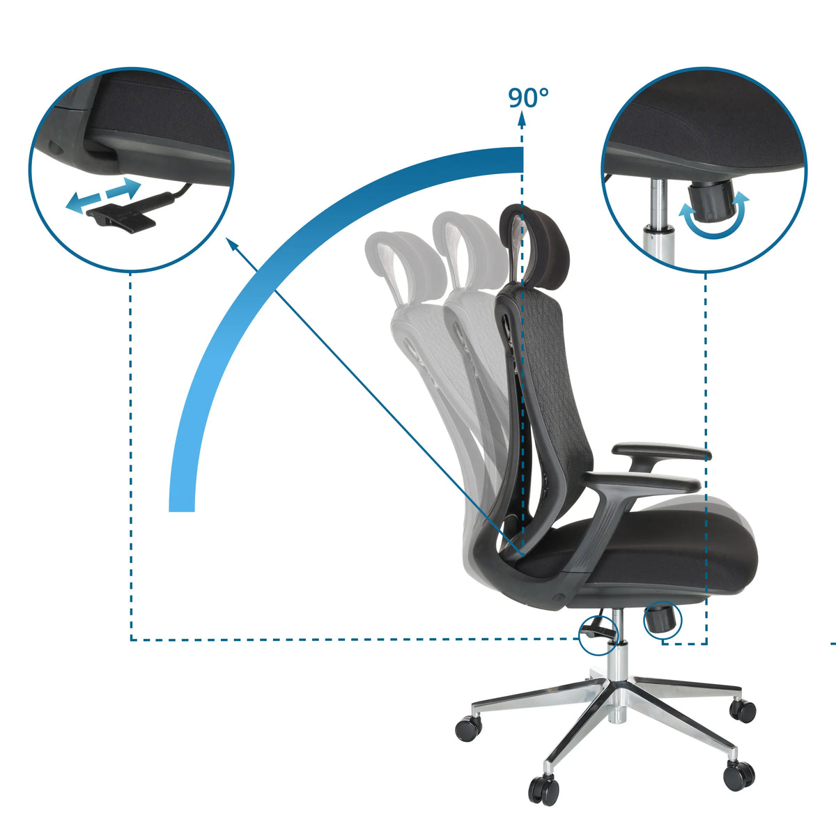 Respaldo y altura del asiento ajustables de la silla de oficina profesional FALEO B con una inclinación de 90° de hjh OFFICE