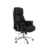 Sillón de oficina profesional COMMANDER negro con tapicería acolchada y base de cinco ruedas de hjh OFFICE – vista de 360° (vista frontal en diagonal 60°)
