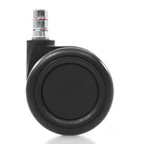 Schwarze Stuhlrolle 5x ROLO COLOR 60 11mm/60mm für Hartböden mit metallischem Befestigungsstift von hjh OFFICE – 360-Grad-Ansicht (schräge Rückenansicht 240°)