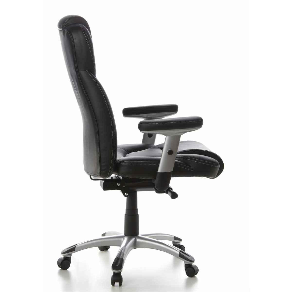 Sillón de oficina profesional EMBASSY 200 negro con reposabrazos y base de cinco ruedas de hjh OFFICE – vista de 360° (vista lateral 100°)