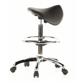 Taburete de silla de montar TOP WORK 13 negro con aro reposapiés y base de cinco ruedas de hjh OFFICE – vista de 360° (vista lateral 100°)