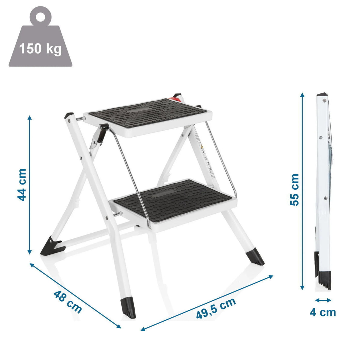 Dibujo dimensional de la Escalera plegable SOLID W1 con una altura de 44 cm y una capacidad de carga de 150 kg de hjh OFFICE