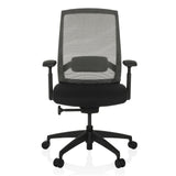 Silla de oficina profesional COLORE negra con respaldo de malla y base de cinco ruedas de hjh OFFICE – vista de 360° (vista frontal 0°)