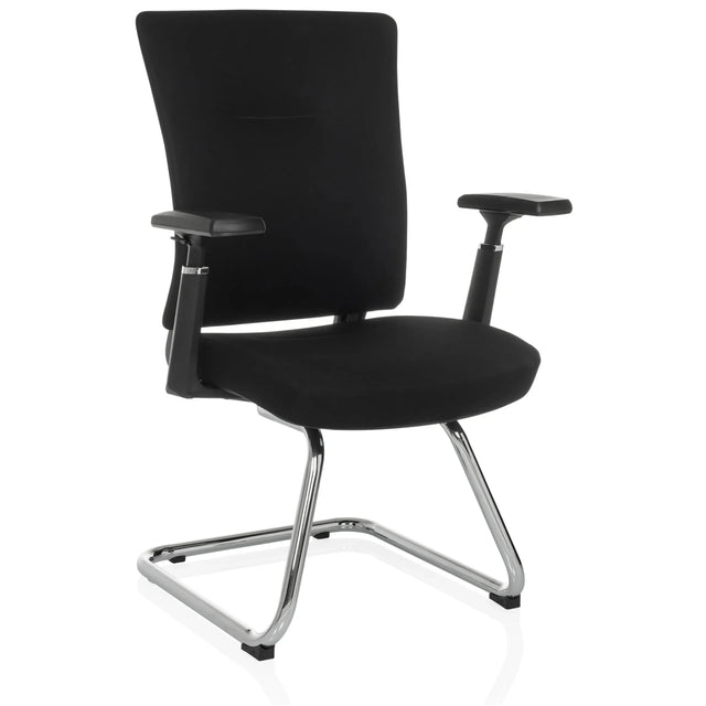 Silla de viga voladiza CAPTIVO PRO V negra con tapizado de tela, reposabrazos y estructura de patines cromada de hjh OFFICE