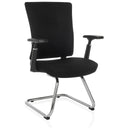 Silla de viga voladiza CAPTIVO PRO V negra con tapizado de tela, reposabrazos y estructura de patines cromada de hjh OFFICE