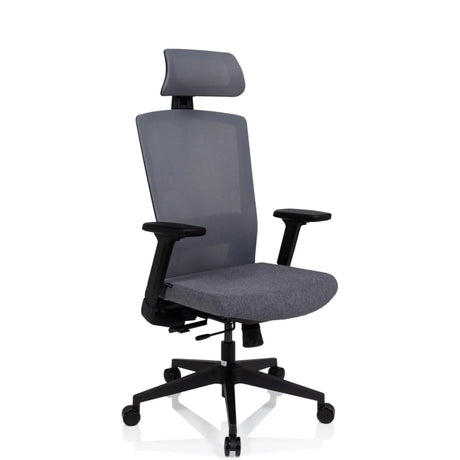 Silla de oficina profesional CAPTIVO gris con reposacabezas y reposabrazos negros de hjh OFFICE