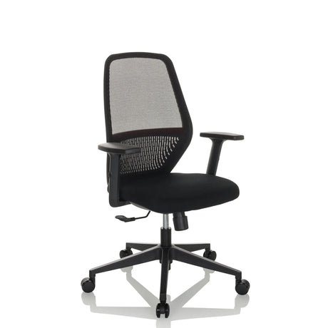 Silla de oficina profesional CARLOW I en negro con respaldo de malla y reposabrazos de hjh OFFICE