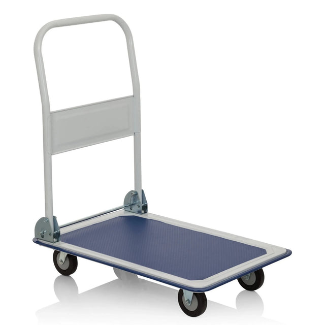 carretilla de transporte CARRY azul y blanca con asa plegable y cuatro ruedas giratorias de hjh OFFICE