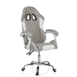 Silla gaming GAMEBREAKER W03 en color gris y blanco con dos aberturas para reposacabezas y base de cinco ruedas de MyBuero – vista de 360° (vista frontal en diagonal 30°)