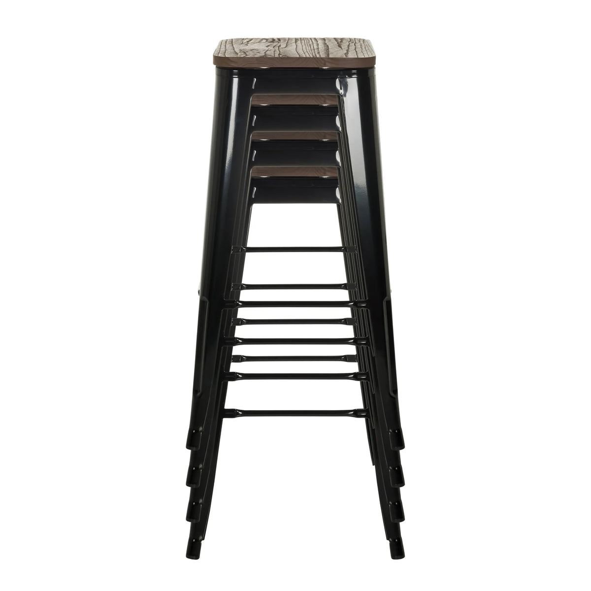 Taburetes de bar apilables VANTAGGIO HIGH WS en negro con asientos de madera de hjh OFFICE
