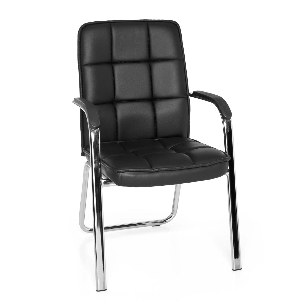 Silla de confidente negra BORNE con tapizado acolchado y estructura de patines de hjh OFFICE – vista de 360° (vista frontal 20°)