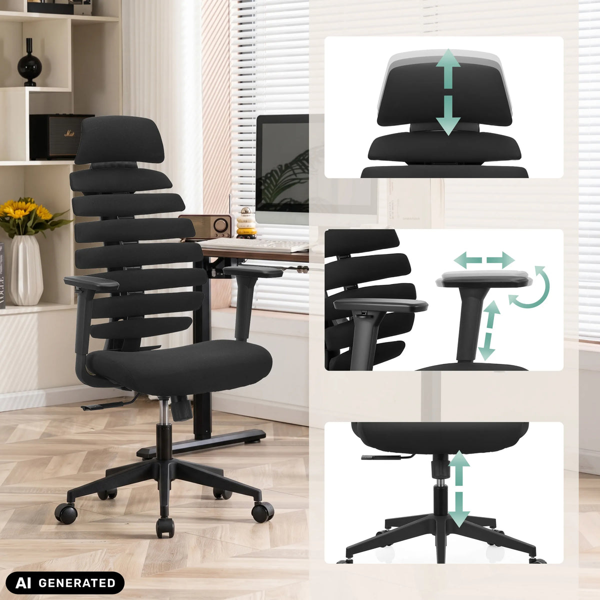Funciones ajustables de la silla de oficina profesional ERGO LINE ECO de hjh OFFICE (imagen generada por IA)