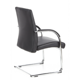 Silla de viga voladiza BAROLO V negra con reposabrazos y estructura de patín cromada de hjh OFFICE – vista de 360° (vista trasera en diagonal 120°)