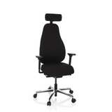 Silla alta gama RESISTIO negra con reposacabezas y base de cinco ruedas de hjh OFFICE – vista de 360° (vista frontal 20°)
