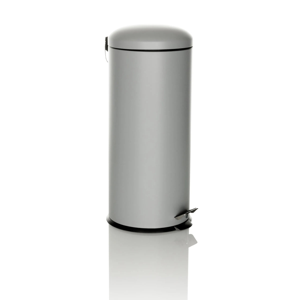 Papelera CLEAN VIII gris con tapa y pedal de hjh OFFICE – vista de 360° (vista frontal en diagonal 45°)