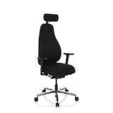 Silla alta gama RESISTIO negra con reposacabezas y base de cinco ruedas de hjh OFFICE – vista de 360° (vista frontal en diagonal 40°)