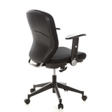 Silla de oficina profesional TRAFFIC 20 negra con reposabrazos y base de cinco ruedas de hjh OFFICE – vista de 360° (vista trasera en diagonal 120°)