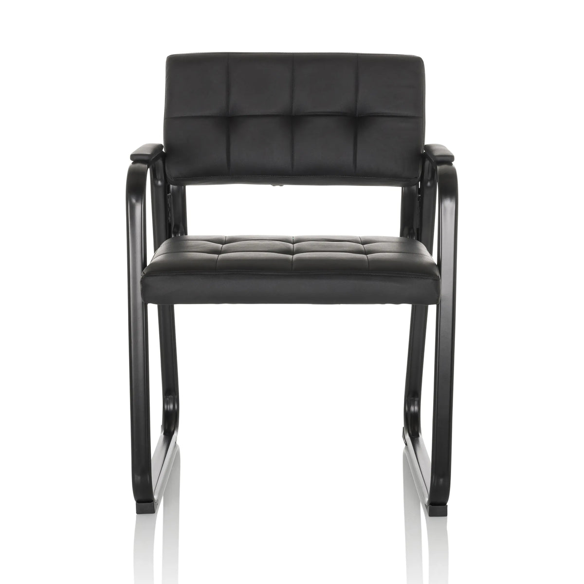 Silla de confidente negra ZANTA B PU con tapicería acolchada y reposabrazos de hjh OFFICE – vista de 360° (vista frontal 0°)