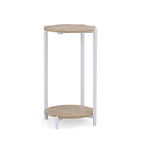 Mesa auxiliar Nestup 1 en blanco y roble con taburete integrado de hjh LIVING (imagen generada por IA)