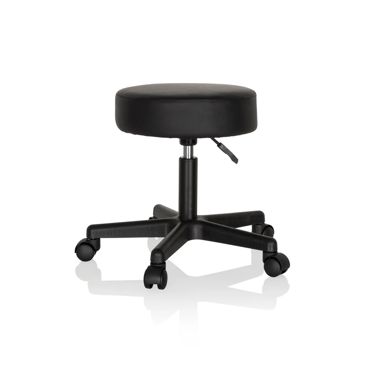 taburete giratorio negro OPERATOR I con asiento acolchado y base de cinco ruedas de hjh OFFICE – vista de 360° (vista frontal 20°)