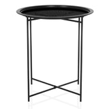 Mesa auxiliar ALLRUND negra de metal con tablero redondo perforado y base en cruz de hjh LIVING – vista de 360° (vista frontal 0°)