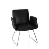Silla tapizada negra DESIGNIA V con reposabrazos y patas metálicas delgadas de hjh OFFICE – vista de 360° (vista frontal 20°)