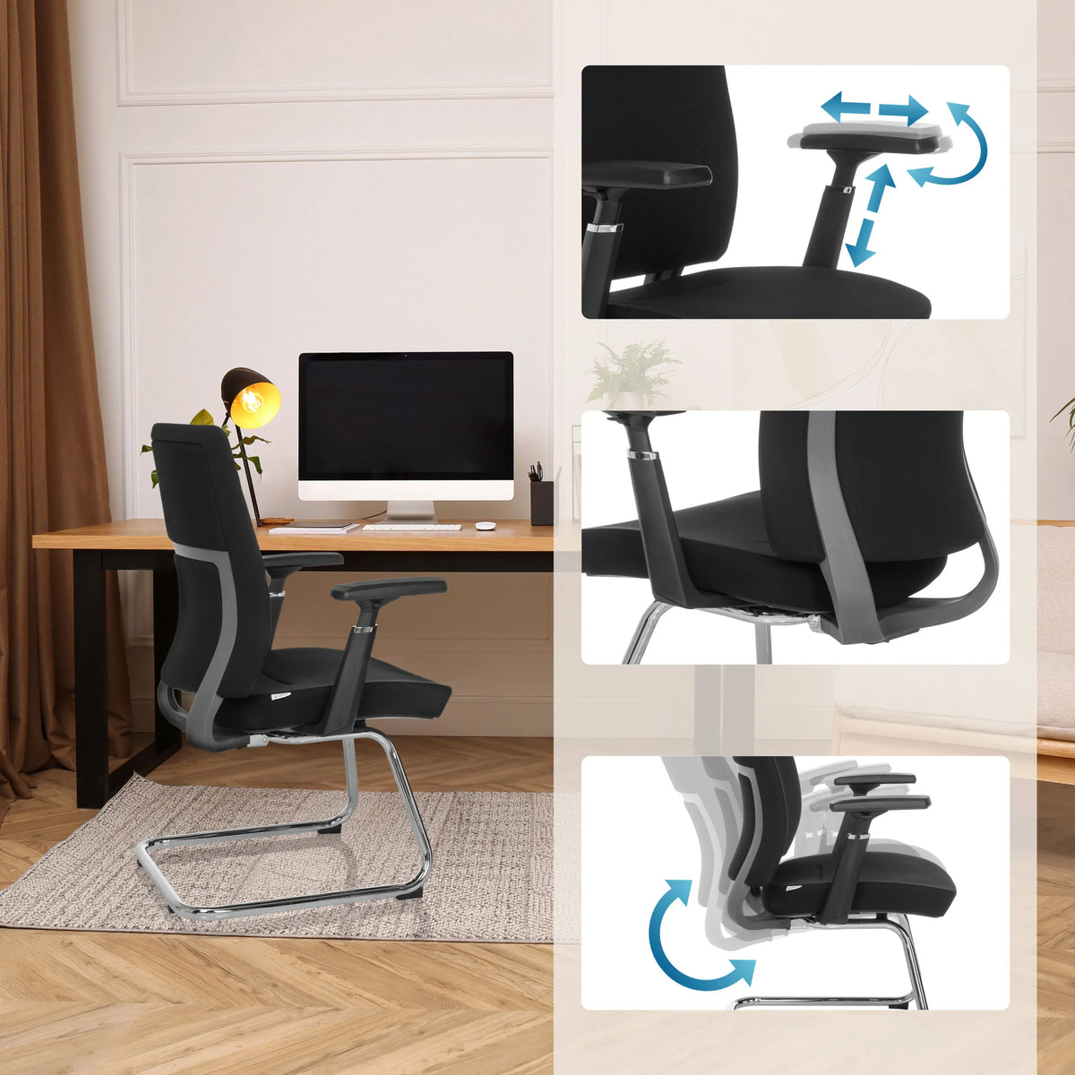 Reposabrazos ajustables y mecanismo de la silla de viga voladiza CAPTIVO PRO V en negro de hjh OFFICE
