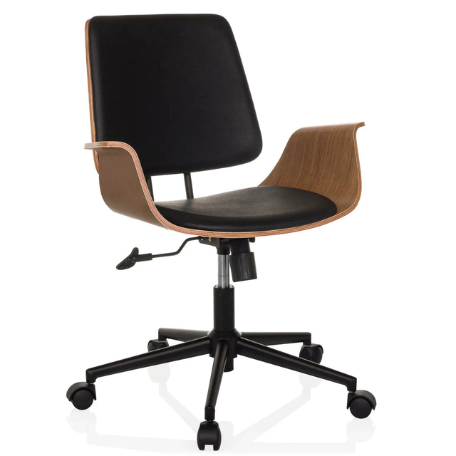 Silla Home Office CENCA II con tapicería negra, carcasa de madera y base con ruedas de hjh LIVING