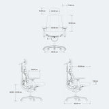 Dibujo dimensional de la silla de oficina LiberNovo Maxis Elektric con datos técnicos de altura y anchura de Libernovo