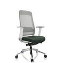 Silla de oficina profesional CHIARO T2 WHITE con respaldo de malla gris, asiento verde oscuro y estructura blanca de hjh OFFICE