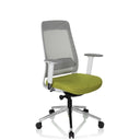 Silla de oficina profesional CHIARO T2 WHITE con cojín de asiento verde y respaldo de malla gris de hjh OFFICE