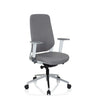Silla de oficina profesional CHIARO T4 WHITE con tapizado de tela gris, reposabrazos blancos y base plateada de hjh OFFICE