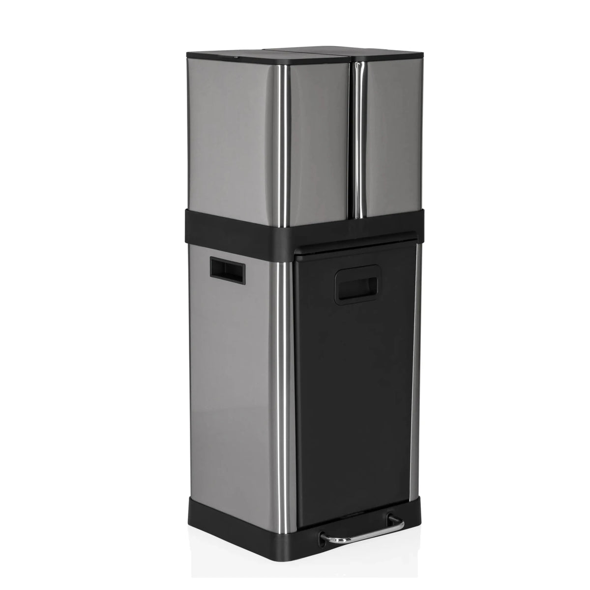 Papelera CLEAN 3 plateada con tapa frontal negra y pedal de hjh OFFICE