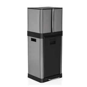 Papelera CLEAN 3 plateada con tapa frontal negra y pedal de hjh OFFICE