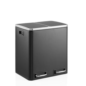 Papelera Clean 9 negra con dos compartimentos, asas plateadas y tapa de hjh OFFICE