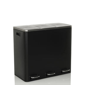 Papelera Clean 9 negra con tres compartimentos y asas plateadas de hjh OFFICE