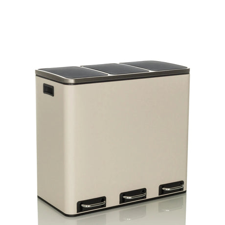 Papelera Clean 9 beige con tres compartimentos y pedales plateados de hjh OFFICE